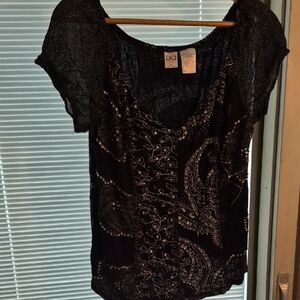 Vintage Bila Black and White Paisley Embellished Blouse Rayon Large